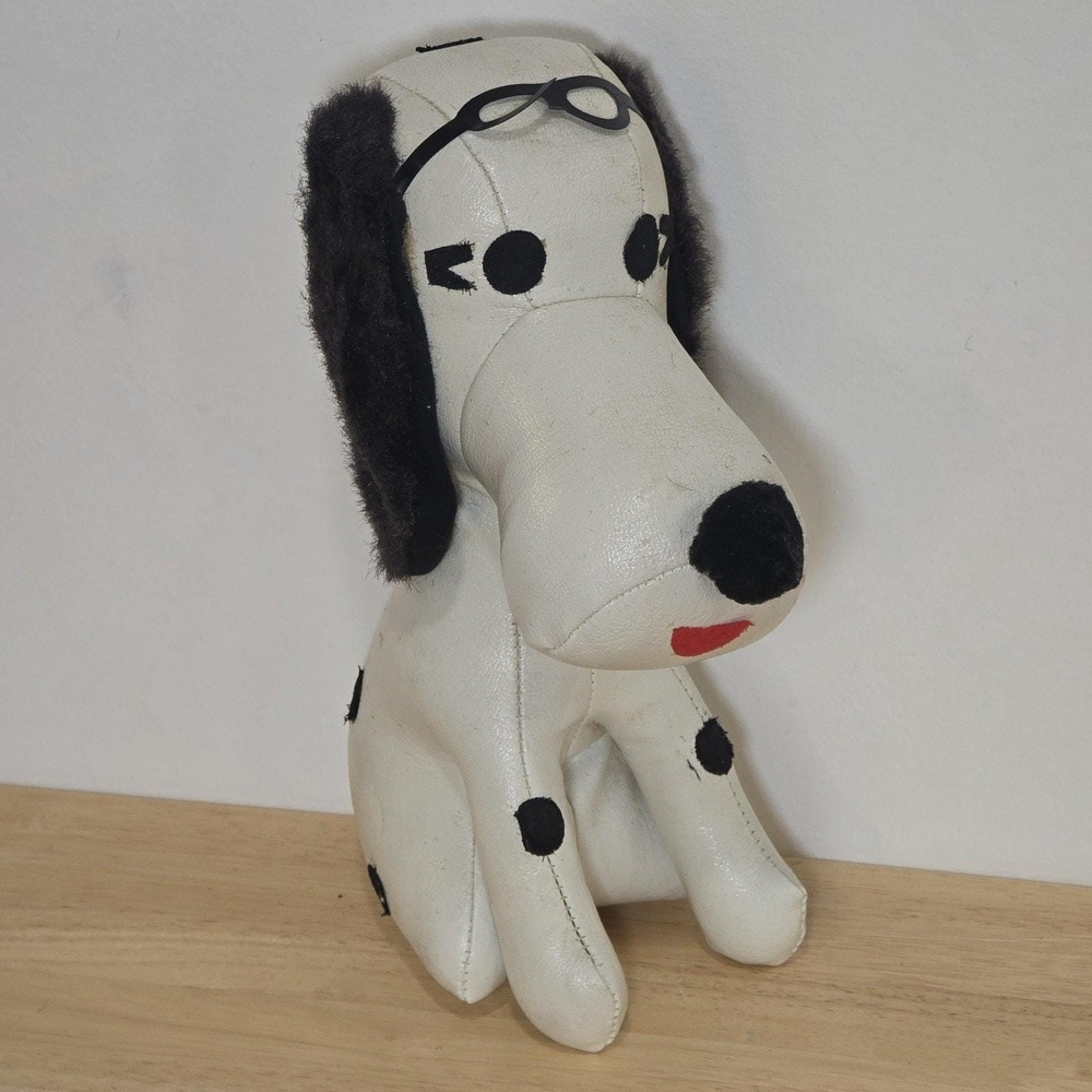 Snoopy‎ Vintage Vinyl Leather Bean Stuffed Toy Dog Plush Animal Baron Japan 10"